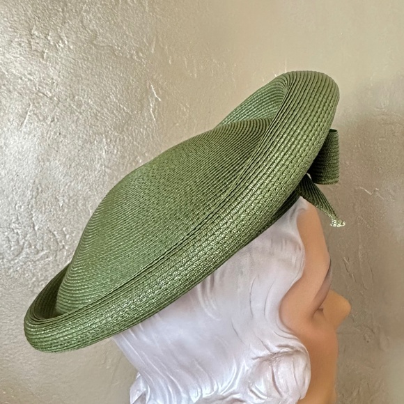 FETCHING 1950s\' GREEN STRAW  TAM WITH FRONT BOW main image 6